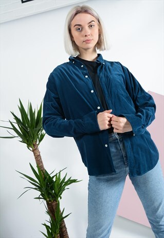 VINTAGE CORDUROY SHIRT IN TEAL BLUE