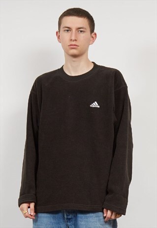 VINTAGE 90'S ADIDAS BLACK TEDDY FLEECE SWEATSHIRT