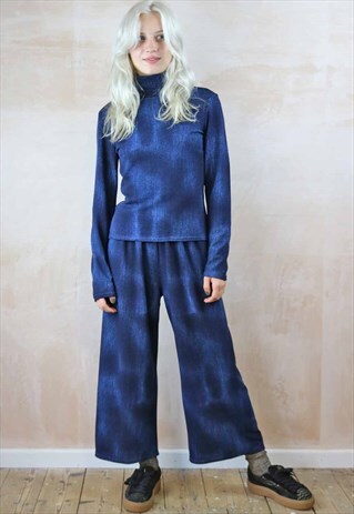 BLUE JEAN SPONGE PRINT CROP PANTS CO-ORDINATES