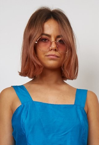 RETRO LIGHT PINK HEXAGON FRAME SUNGLASSES