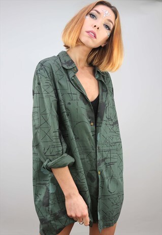 VINTAGE 80S 90S OVERSIZED LONG SLEEVE PATTERNED SHIRT