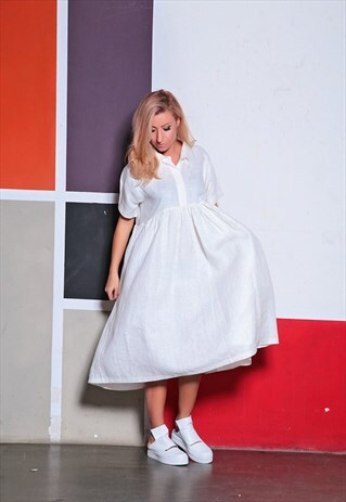 WOMEN LINEN DRESS/ WHITE KAFTAN,