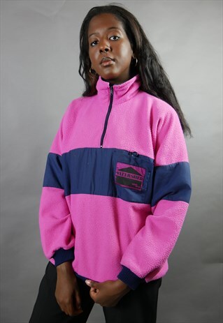 HOT PINK & NAVY 1/4 ZIP FLEECE