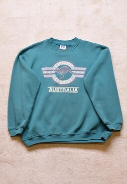 Vintage 90s Australia Kangaroo Green Print Sweater