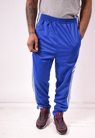 ADIDAS MENS VINTAGE TRACKSUIT TROUSERS LARGE BLUE 90S