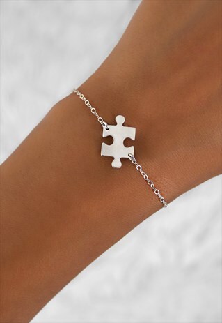 TYRA STERLING SILVER PUZZLE PIECE JIGSAW CHARM BRACELET