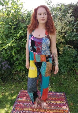 Patchwork Dungarees Jumpsuit, Aztec Funky Hippy Boho