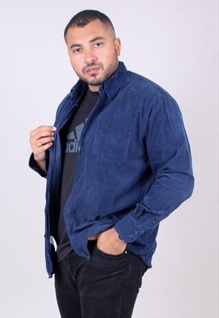 VINTAGE 90S BLUE LONG SLEEVED CORD CORDUROY SHIRT