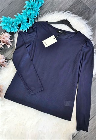 NAVY BLUE SEMI-SHEER BLOUSE / TOP