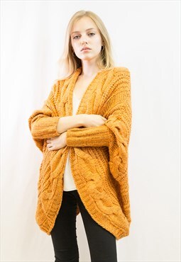 cable knit oversize batwing cardigan in orange 