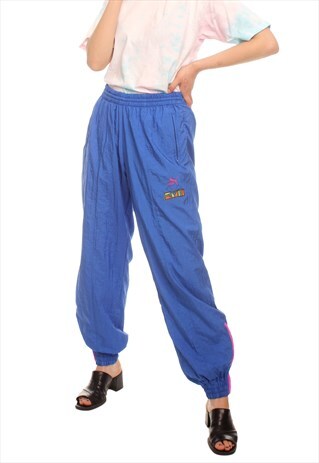 INTENSE BLUE VINTAGE PUMA NYLON TRACKSUIT TROUSERS