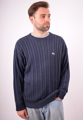 LACOSTE MENS VINTAGE JUMPER SWEATER LARGE NAVY BLUE 90S