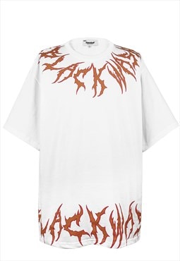 Flame print t-shirt burning fire tee retro cyberpunk top