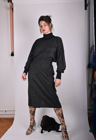80S SWEATER STRIPE MIDI DRESS, M/L SIZE