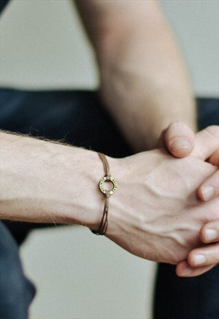 BRONZE BELIEVE CIRCLE BRACELET FOR MEN BROWN CORD YOGA GIFT