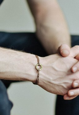 Bronze believe circle bracelet for men brown cord yoga gift