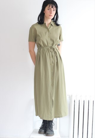 GREEN CHECKED BUTTON UP MAXI DRESS