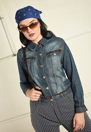 Y2K RETRO STONEWASH TRIMMED DENIM TEEN JACKET TOP