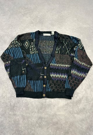 VINTAGE KNITTED CARDIGAN ABSTRACT PATTERNED KNIT SWEATER