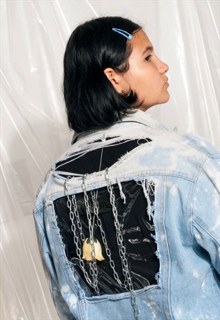 VINTAGE DENIM JACKET REWORKED CLEAR PVC OPEN BACK TIE-DYE