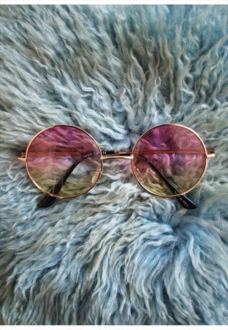 PINK/YELLOW TINT JOHN LENNON ROUND SUNGLASSES