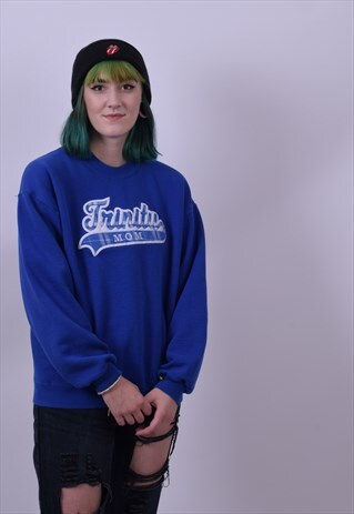 VINTAGE 90'S BLUE USA TRINITY MOM VARSITY SWEATER SIZE LARGE