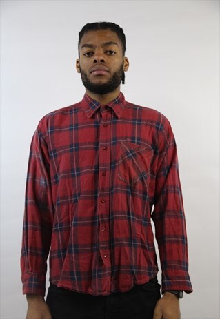 VINTAGE 90'S FLANNEL CHECK RED SHIRT
