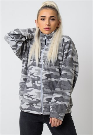 VINTAGE COLUMBIA CAMO FLEECE IN GREY UK 14