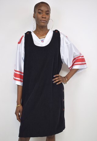 VINTAGE 90S BLACK CORD SIDE BUTTON DRESS