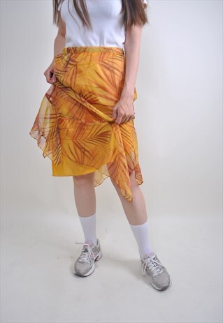 70S YELLOW ABSTRACT PATTERN LONG BRIGHT SKIRT