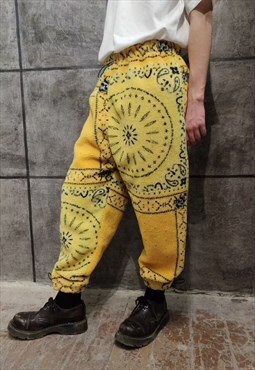 Paisley fleece joggers handmade y2k bandanna overalls yellow
