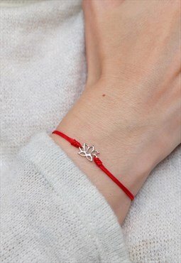 Lotus Flower Adjustable Bracelet in Red 925 Sterling Silver