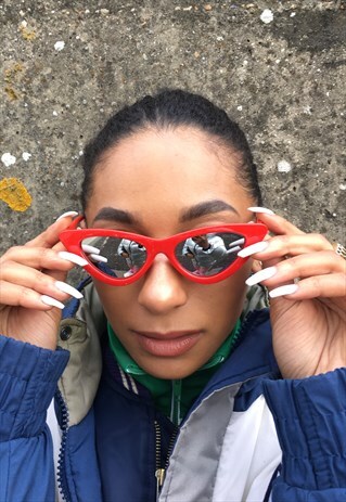 RED CAT EYE SUNGLASSES REFLECTIVE LENS