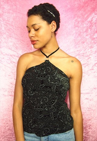 BLACK PAISLEY CROP TOP
