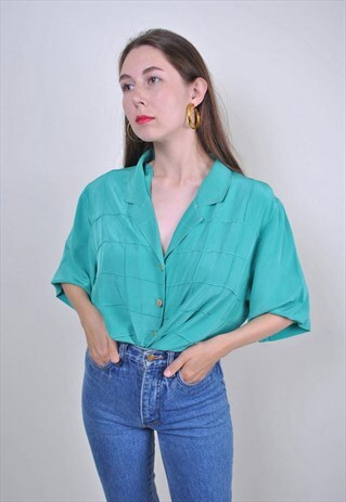 VINTAGE GREEN CASUAL SUIT BLOUSE FOR WORK, SIZE XL