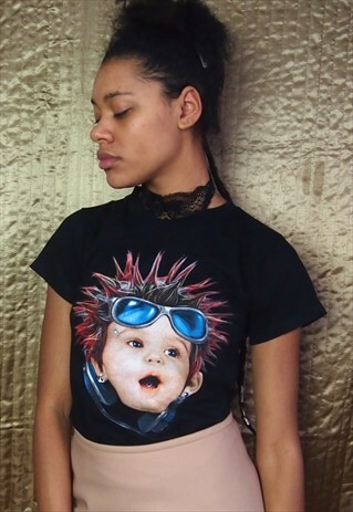 BLACK T SHIRT WITH PUNK KID FACE