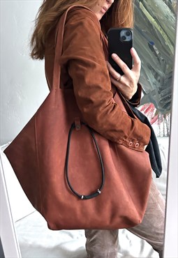 Rust Brown Real Leather Boho Woman Shoulder Bag 