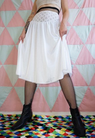 VINTAGE 60S WHITE LACE TRIM UNDERSKIRT SLIP