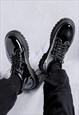 SHINY PLATFORM BOOTS CHUNKY SOLE ANKLE SHOES IN BLACK