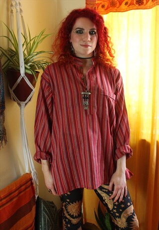 FAIRTRADE RED STRIPED COTTON HIPPIE SHIRT