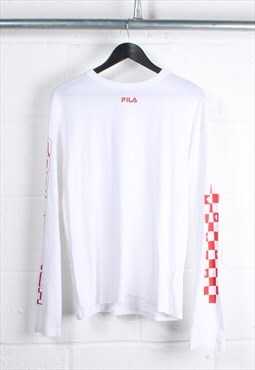 Vintage Fila Long Sleeve Top in White Crewneck Tee Small
