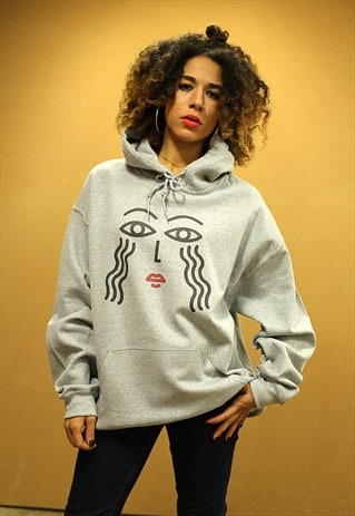 HEATHER GREY HOODIE WITH PRINTED ABSTRACT ATHENA DESIGN