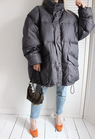 VINTAGE 90S Y2K OVERSIZED GREY PADDED PUFFER JACKET