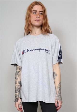 VINTAGE 90'S CHAMPION LOGO GREY OVERSIZED T-SHIRT
