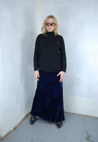Vintage y2k crochet warm turtleneck knitted jumper black 