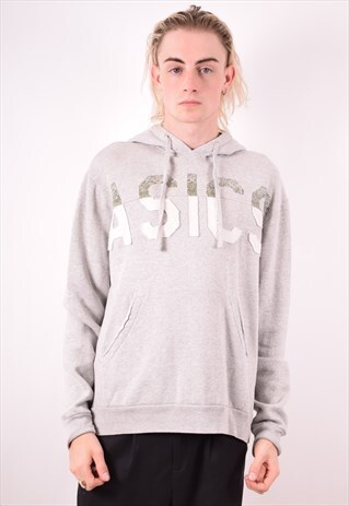 ASICS MENS VINTAGE HOODIE SWEATER LARGE GREY 90S