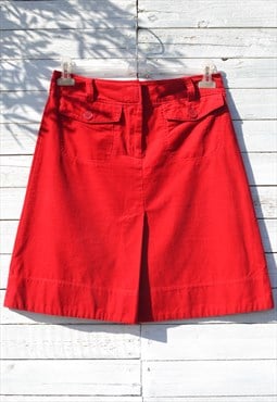Vintage red cotton corduroy A-line skirt