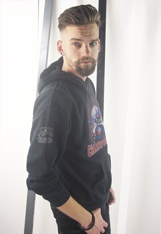 VINTAGE 90S BLACK USA SPORTS HOODIE/HOODED SWEATSHIRT