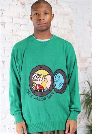 VINTAGE CASTELBAJAC EMBROIDERED POPEYE LOGO JUMPER GREEN