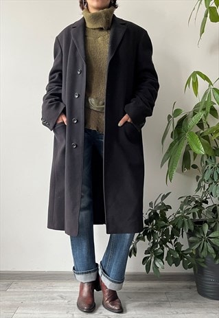 VINTAGE 00'S UNISEX NAVY BLUE CLASSIC BASIC WOOL COAT